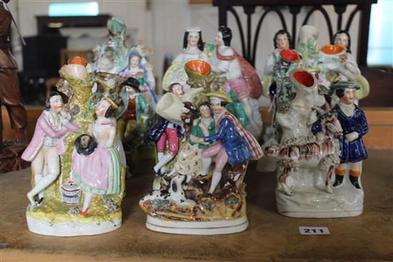 Collection of Staffordshire spill vase groups, various (11, damage & repairs)